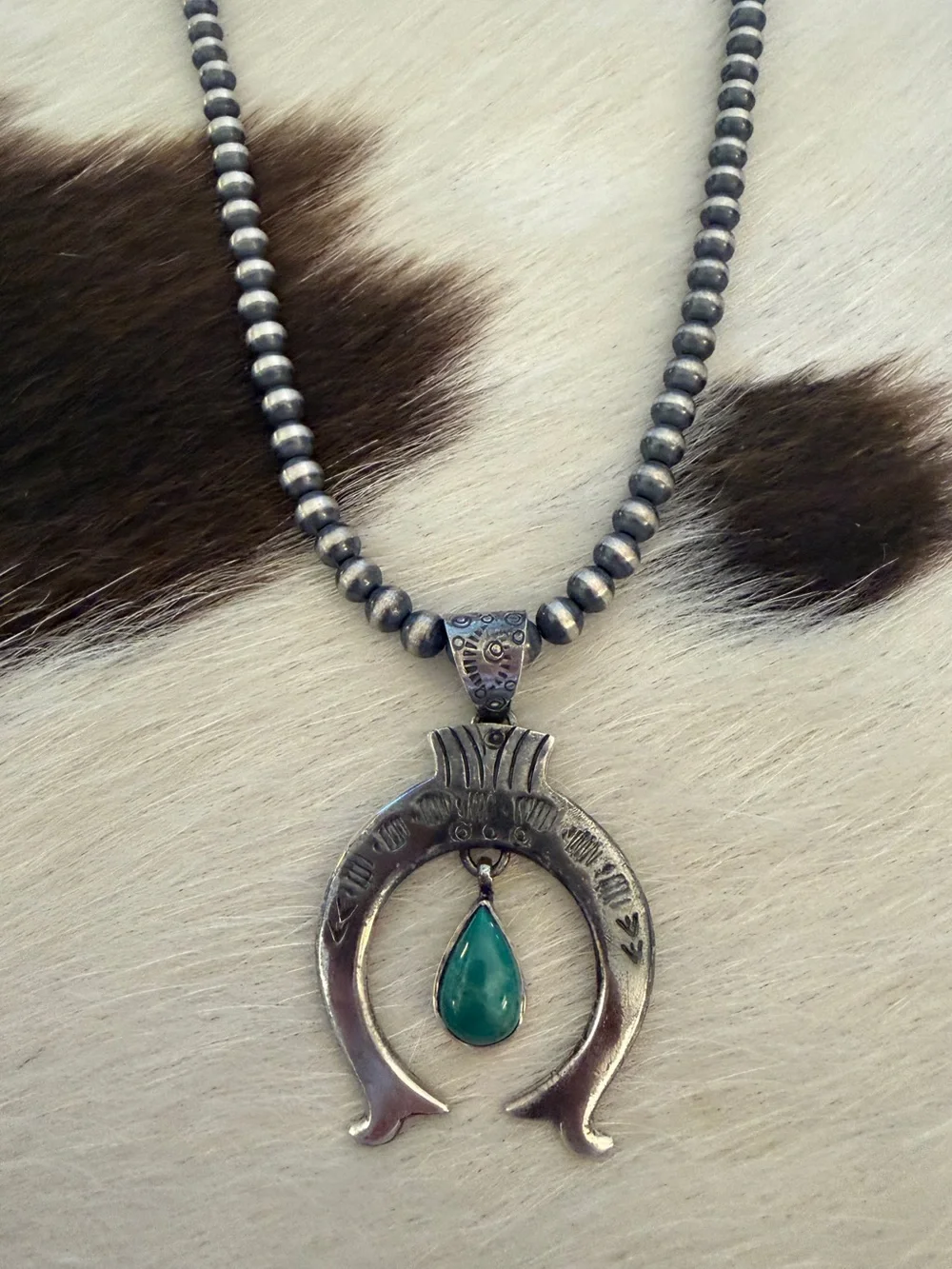 ❤️ Kingman Turquoise Hand Stamped Statement NAJA Oxidized Sterling Navajo Style